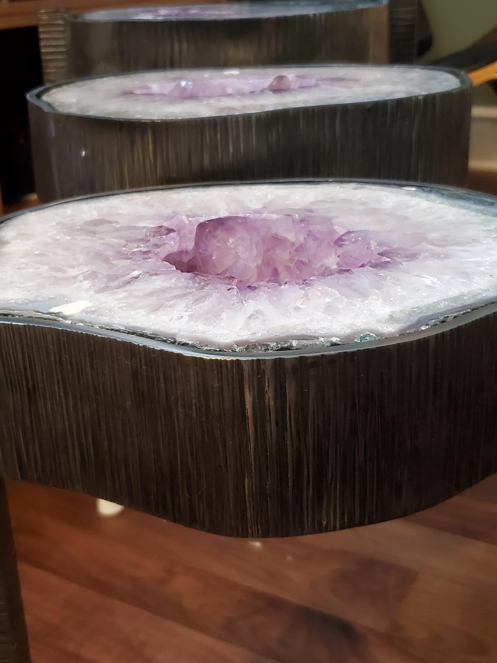 WATERFALL TABLE-3 TIER-SMALLER AMETHYST SLICES/DRUZY HOLES